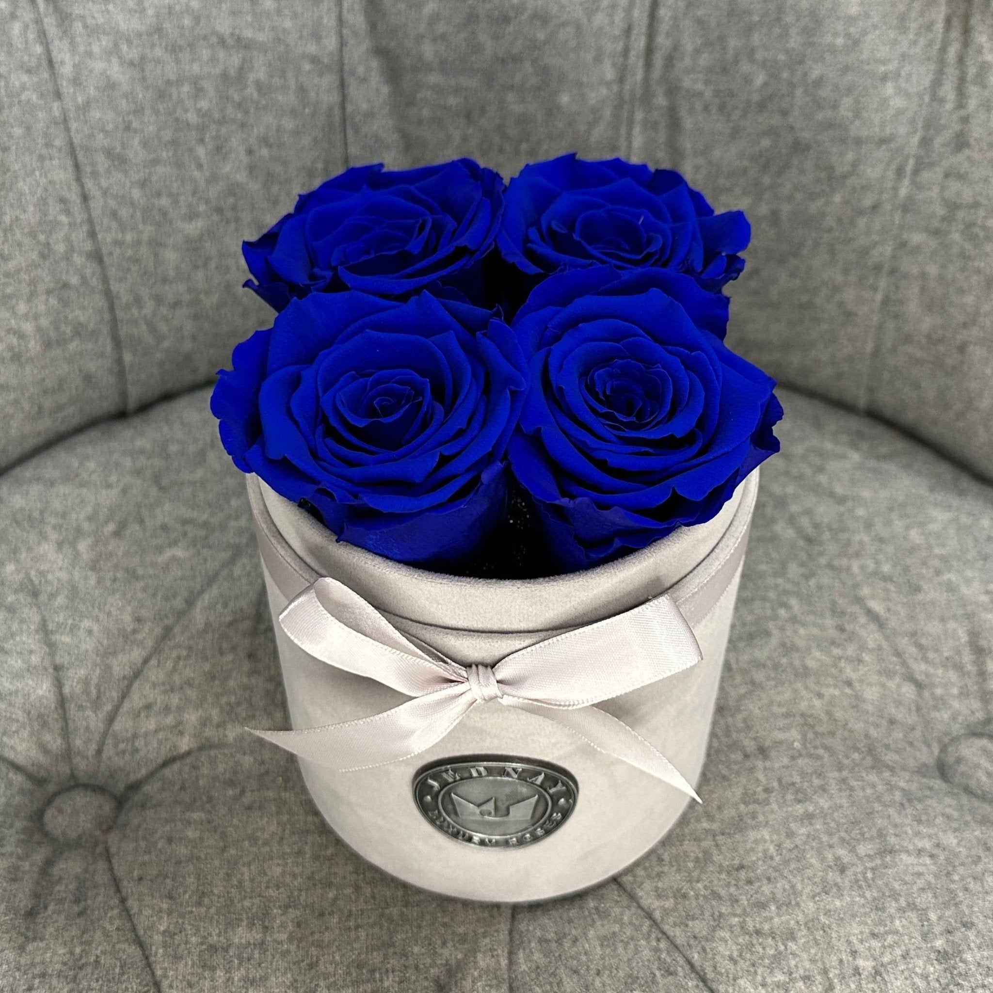 Petite Grey Suede Forever Rose Box - Deep Blue Sea Eternal Roses - Jednay Roses