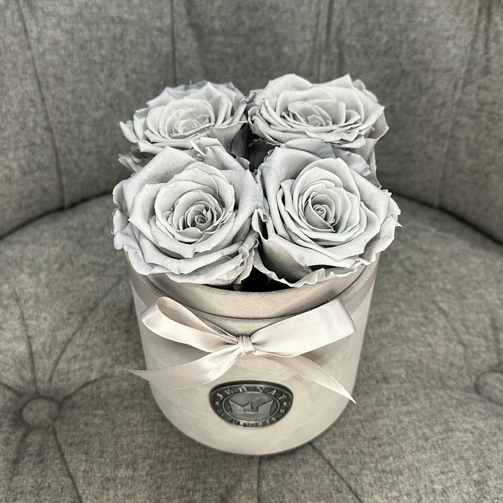 Petite Grey Suede Forever Rose Box - Graceful Grey Eternal Roses - Jednay Roses