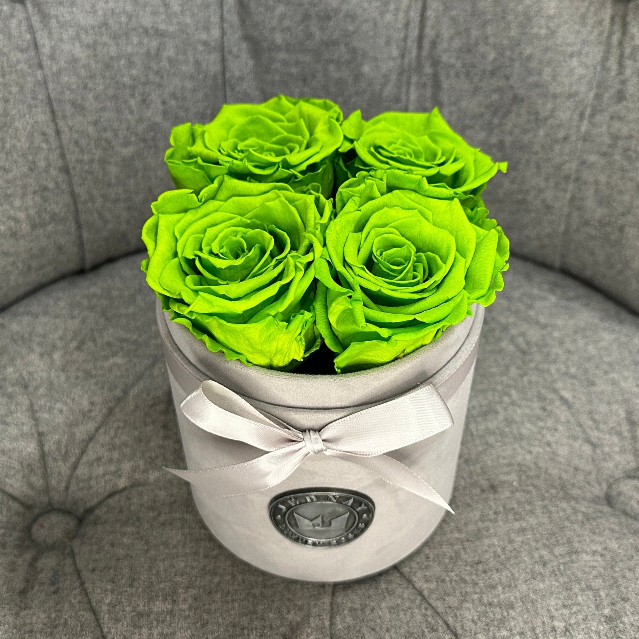 Petite Grey Suede Forever Rose Box - Limeade Eternal Roses - Jednay Roses