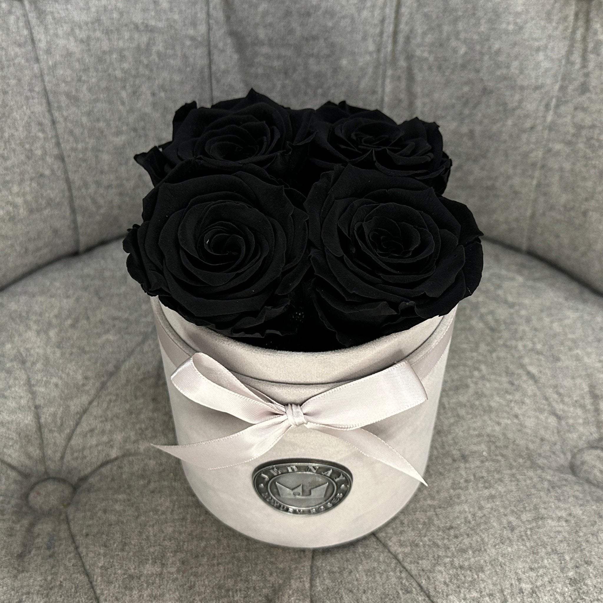 Petite Grey Suede Forever Rose Box - Midnight Black Eternal Roses - Jednay Roses