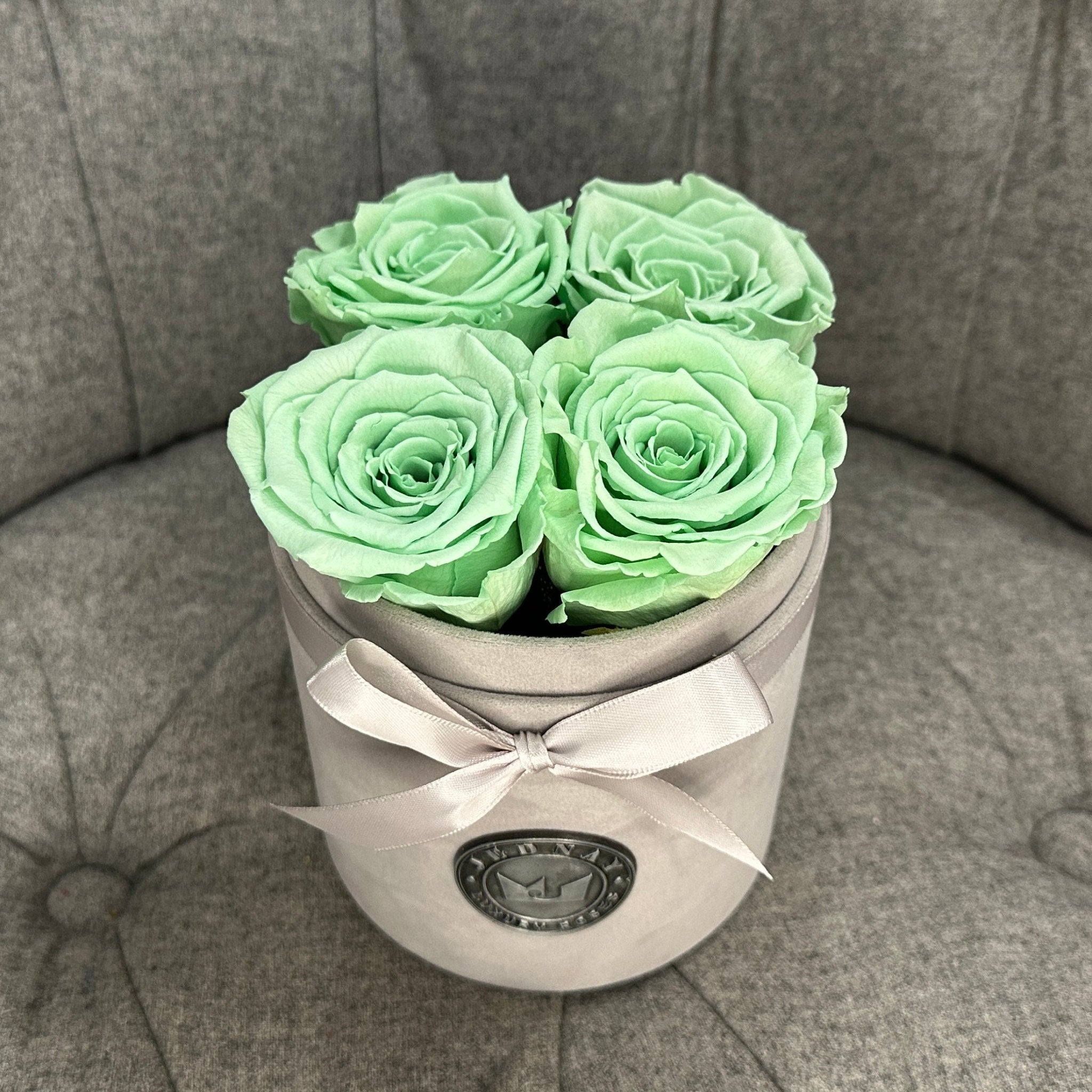 Petite Grey Suede Forever Rose Box - Peppermint Tea Eternal Roses - Jednay Roses