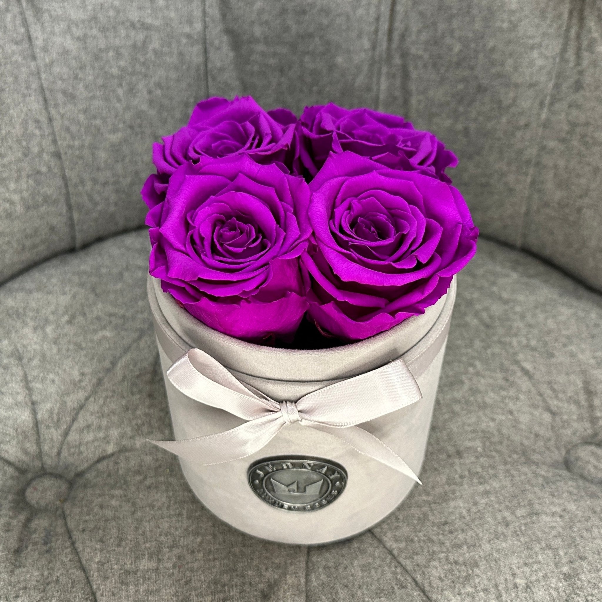 Petite Grey Suede Forever Rose Box - Purple Rain Eternal Roses - Jednay Roses