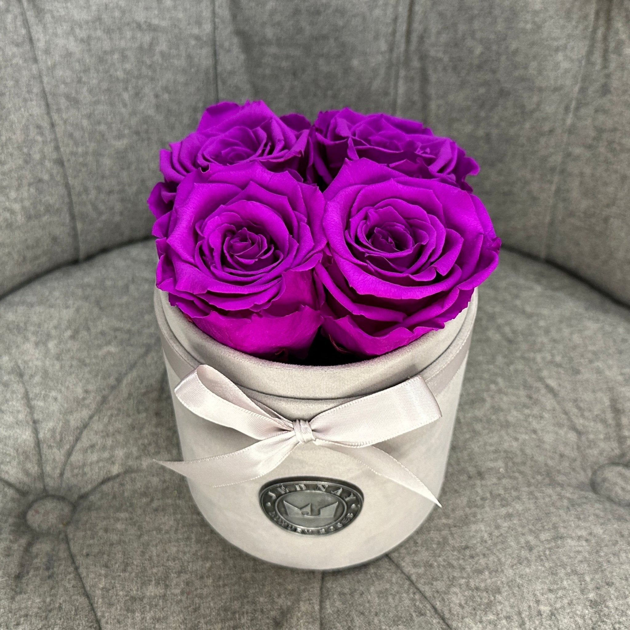 Petite Grey Suede Forever Rose Box - Purple Rain Eternal Roses - Jednay Roses