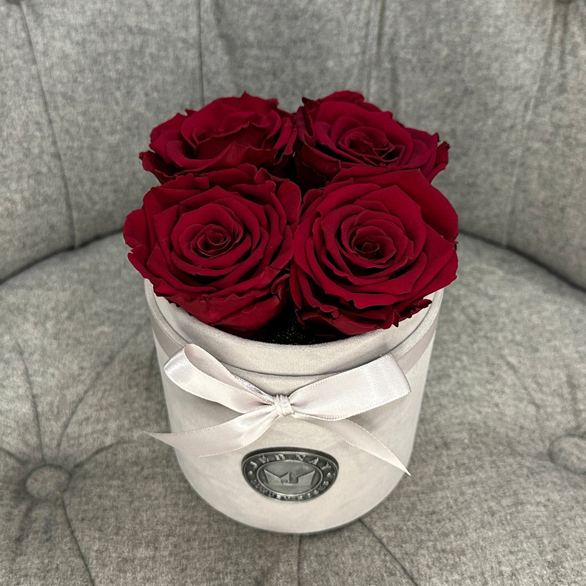 Petite Grey Suede Forever Rose Box - Red Red Wine Eternal Roses - Jednay Roses
