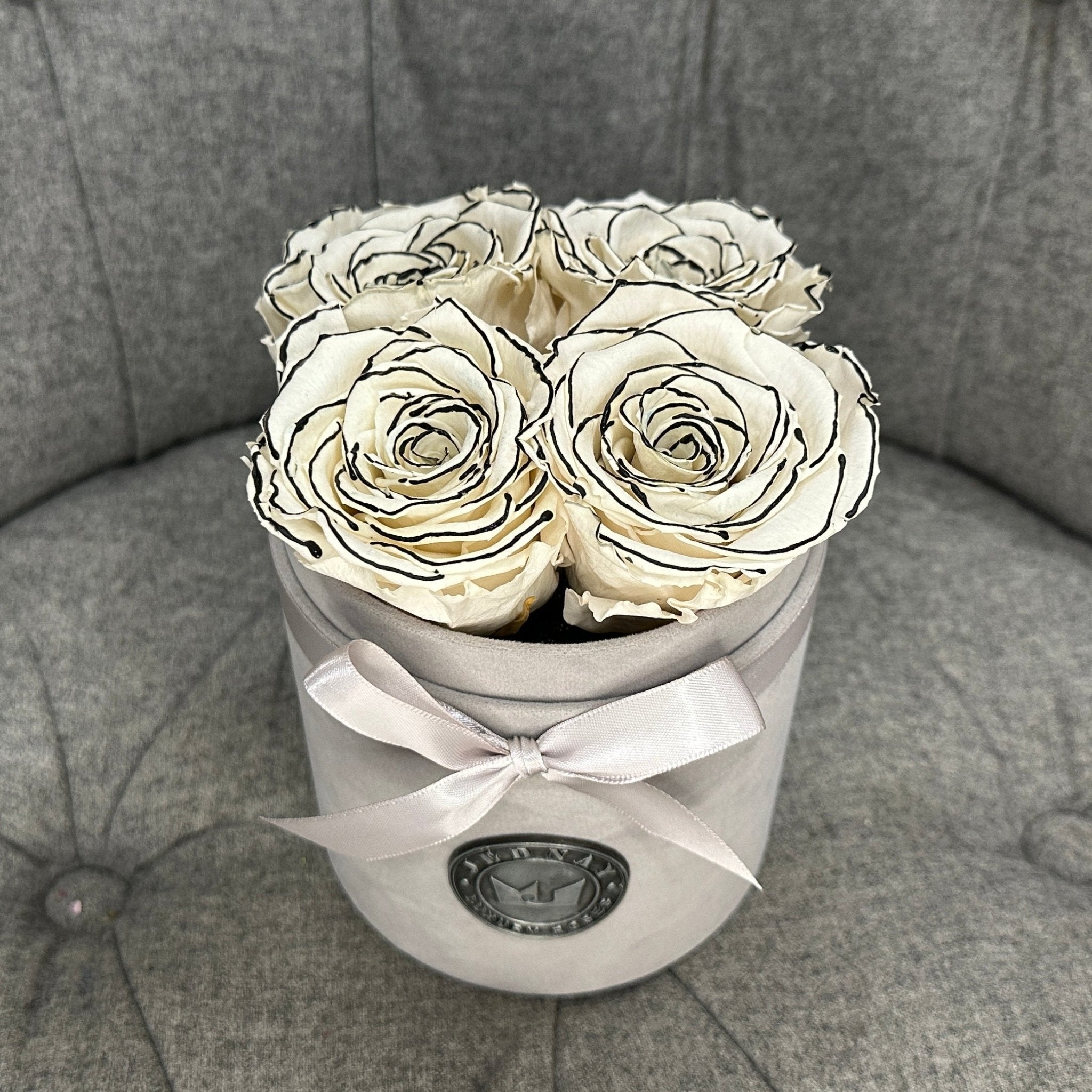 Petite Grey Suede Forever Rose Box - Sketchy Eternal Roses - Jednay Roses
