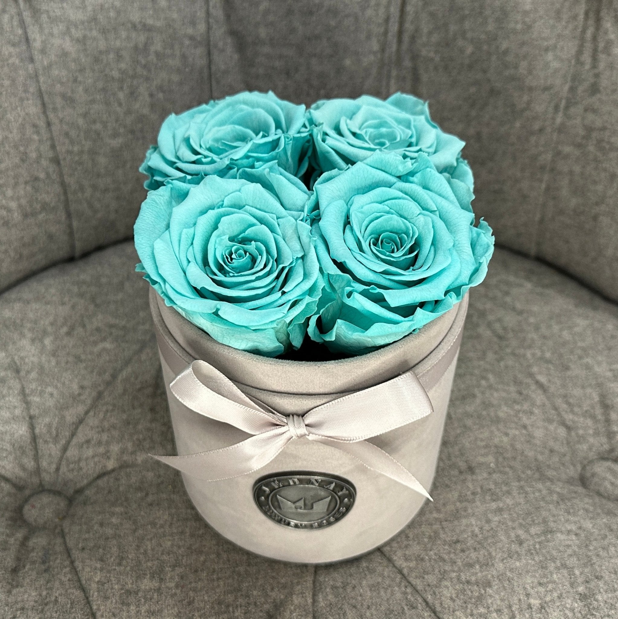 Petite Grey Suede Forever Rose Box - Tiffany Blue Eternal Roses - Jednay Roses
