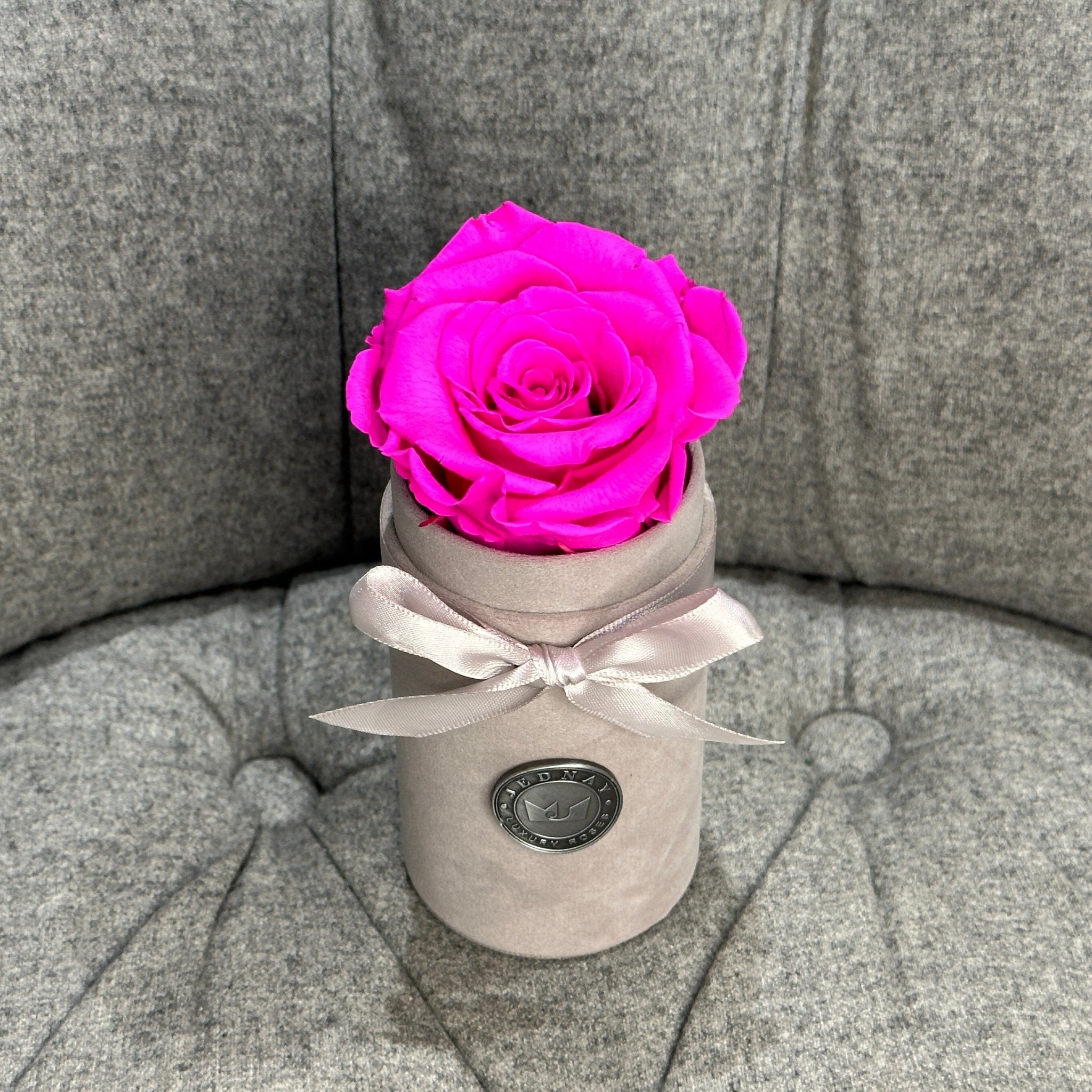 Single Grey Suede Forever Rose Box - Bubblegum Pink Eternal Rose - Jednay Roses