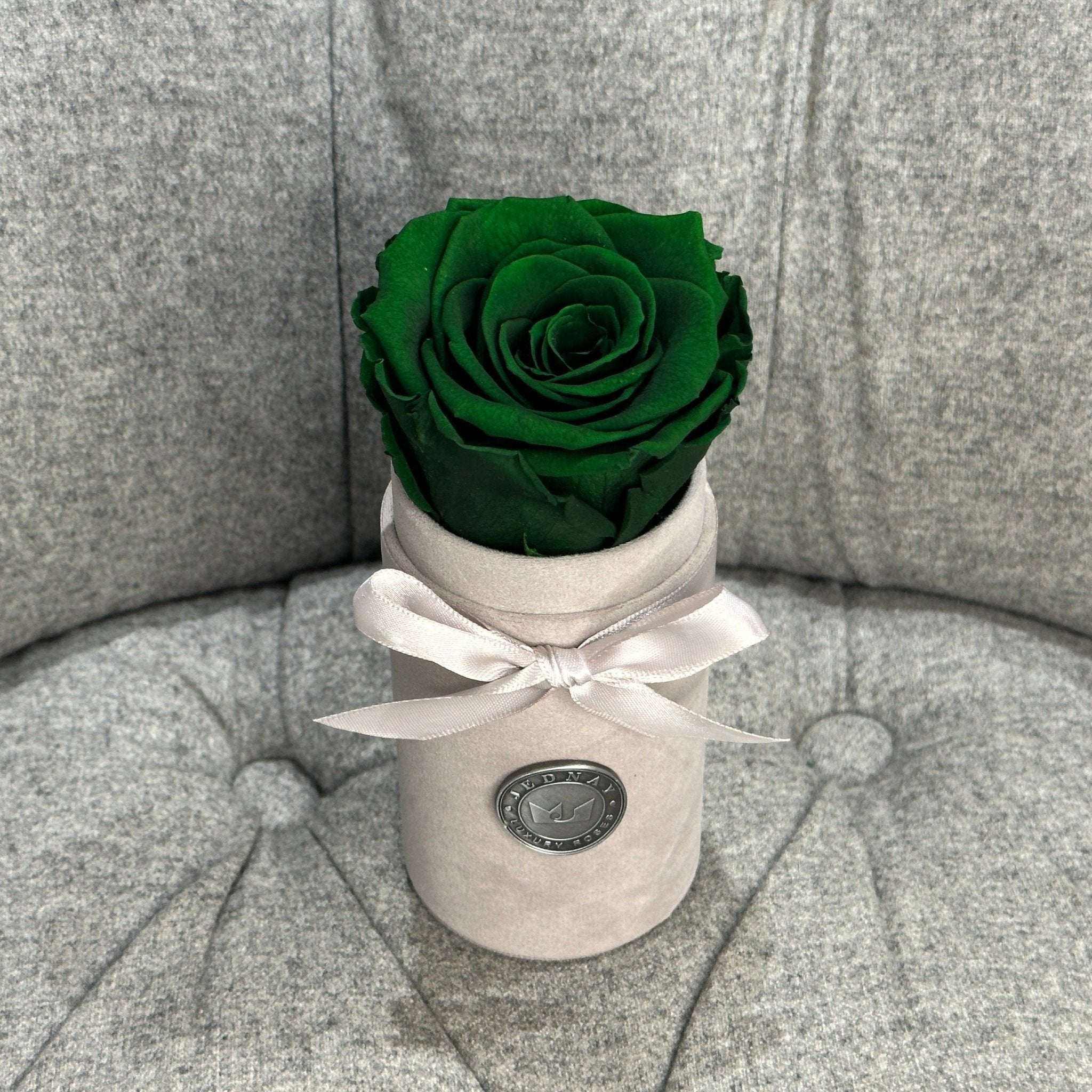 Single Grey Suede Forever Rose Box - Deep Forest Green Eternal Rose - Jednay Roses