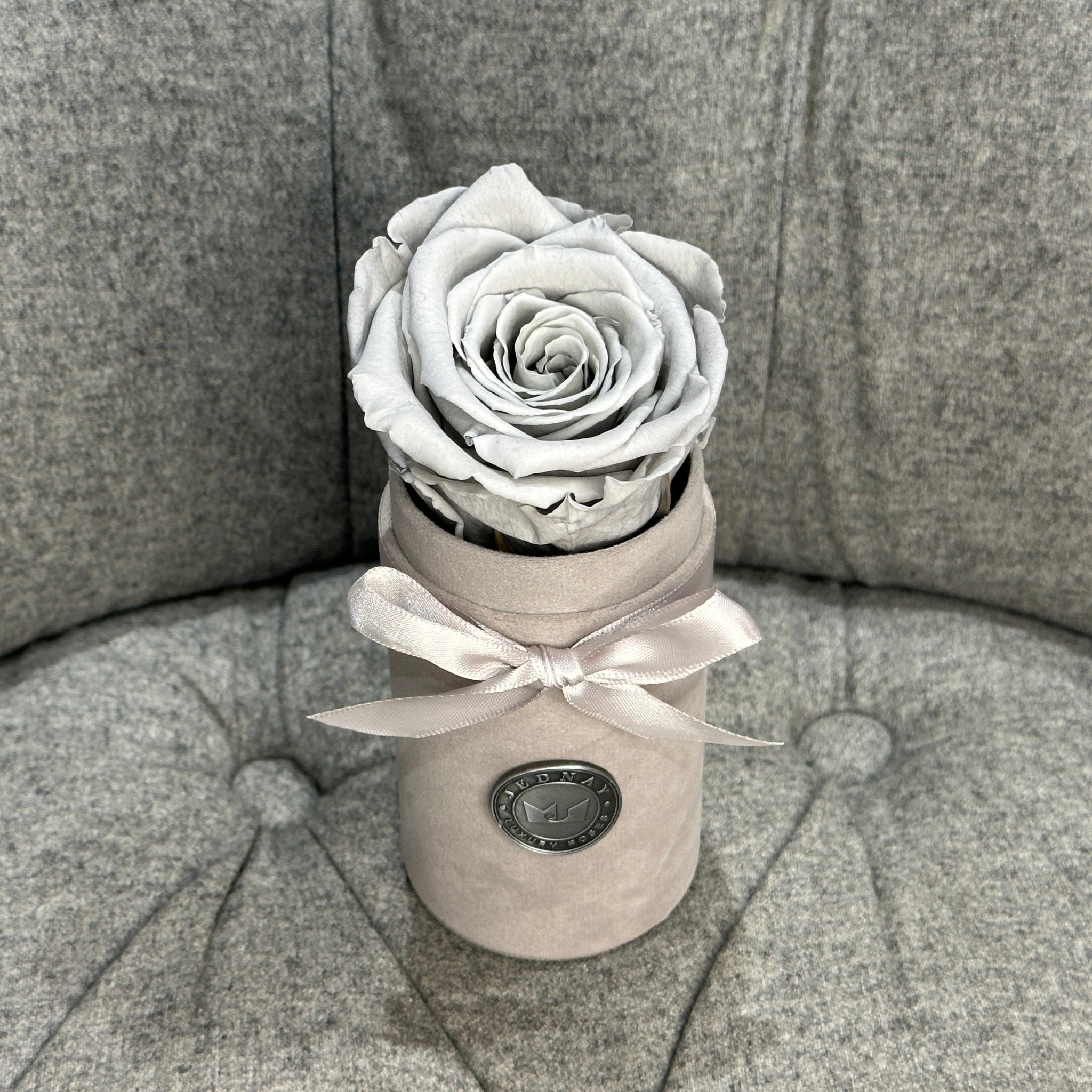 Single Grey Suede Forever Rose Box - Graceful Grey Eternal Rose - Jednay Roses
