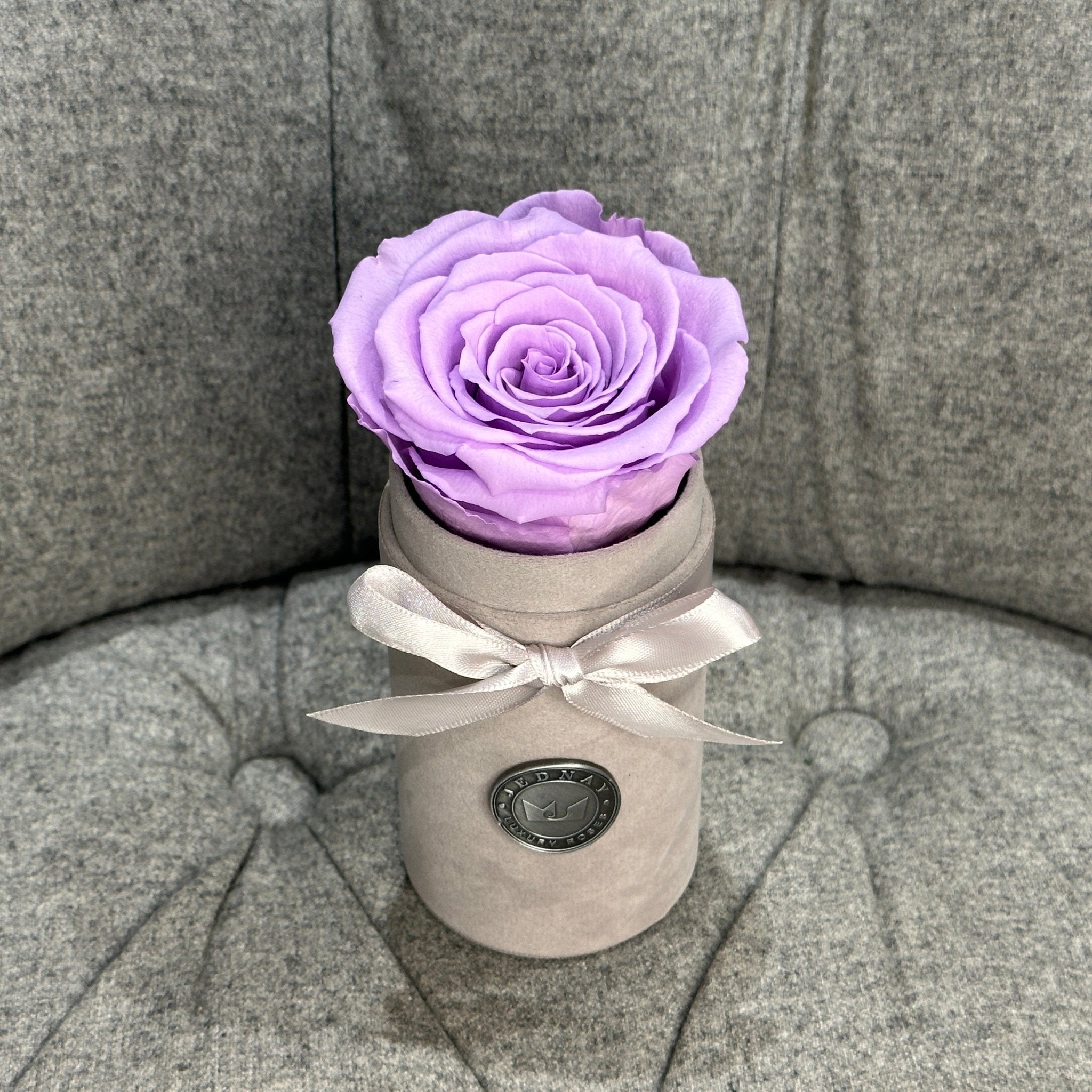 Single Grey Suede Forever Rose Box - Lilac Love Eternal Rose - Jednay Roses