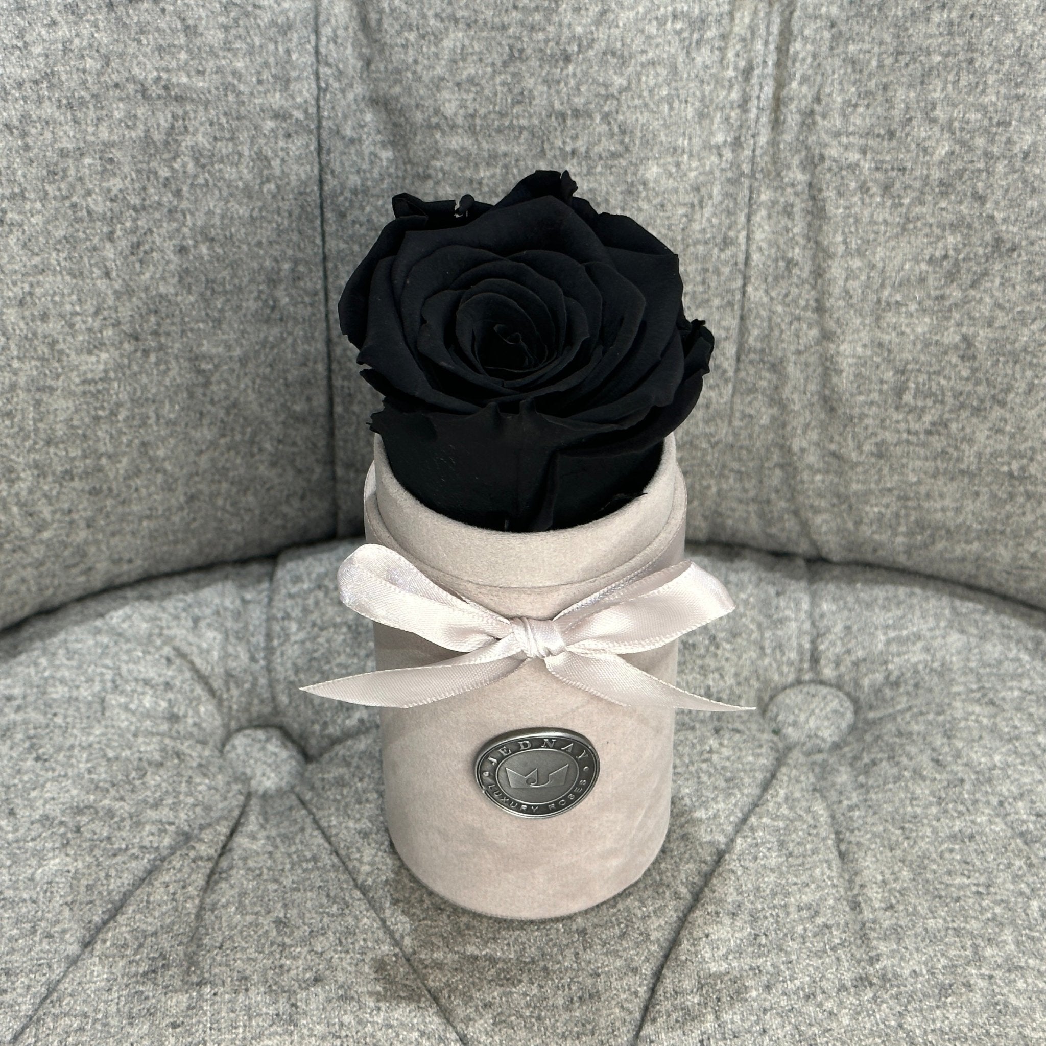 Single Grey Suede Forever Rose Box - Midnight Black Eternal Rose - Jednay Roses