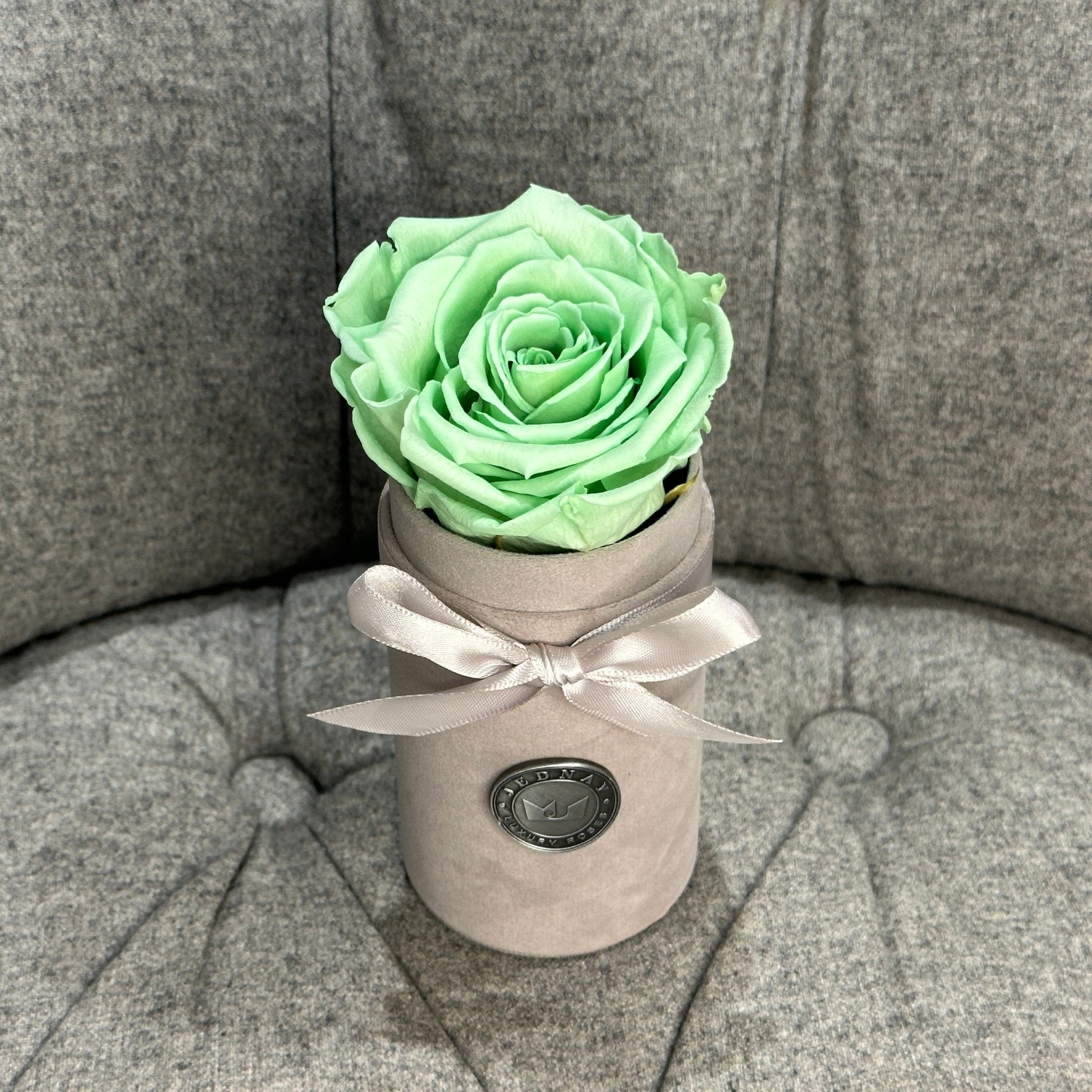 Single Grey Suede Forever Rose Box - Peppermint Tea Eternal Rose - Jednay Roses