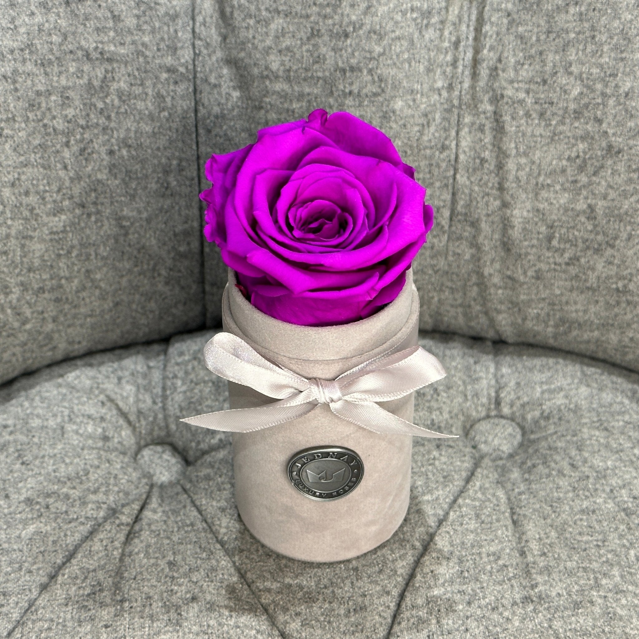 Single Grey Suede Forever Rose Box - Purple Rain Love Eternal Rose - Jednay Roses