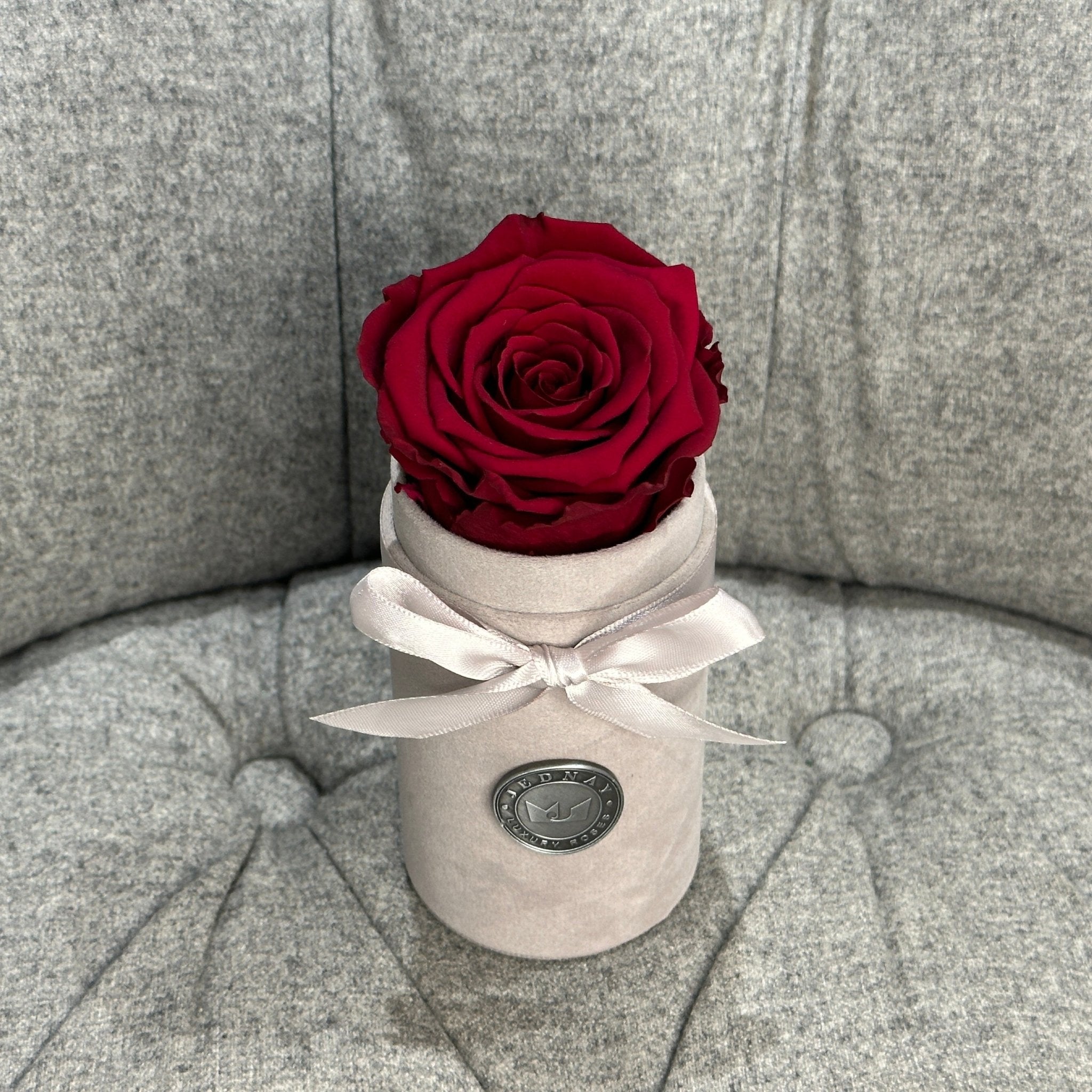 Single Grey Suede Forever Rose Box - Red Red Wine Eternal Rose - Jednay Roses