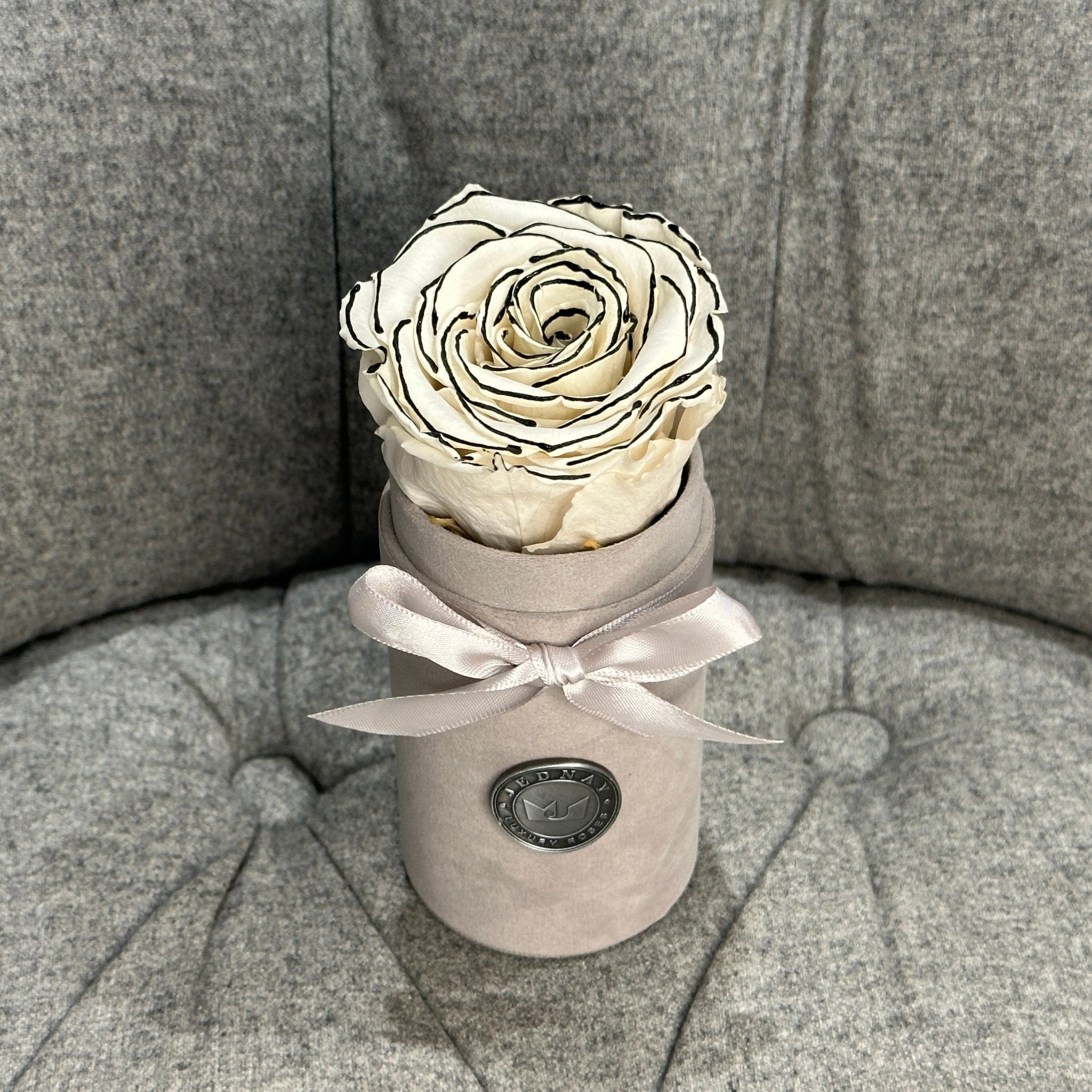Single Grey Suede Forever Rose Box - Sketchy Eternal Rose - Jednay Roses