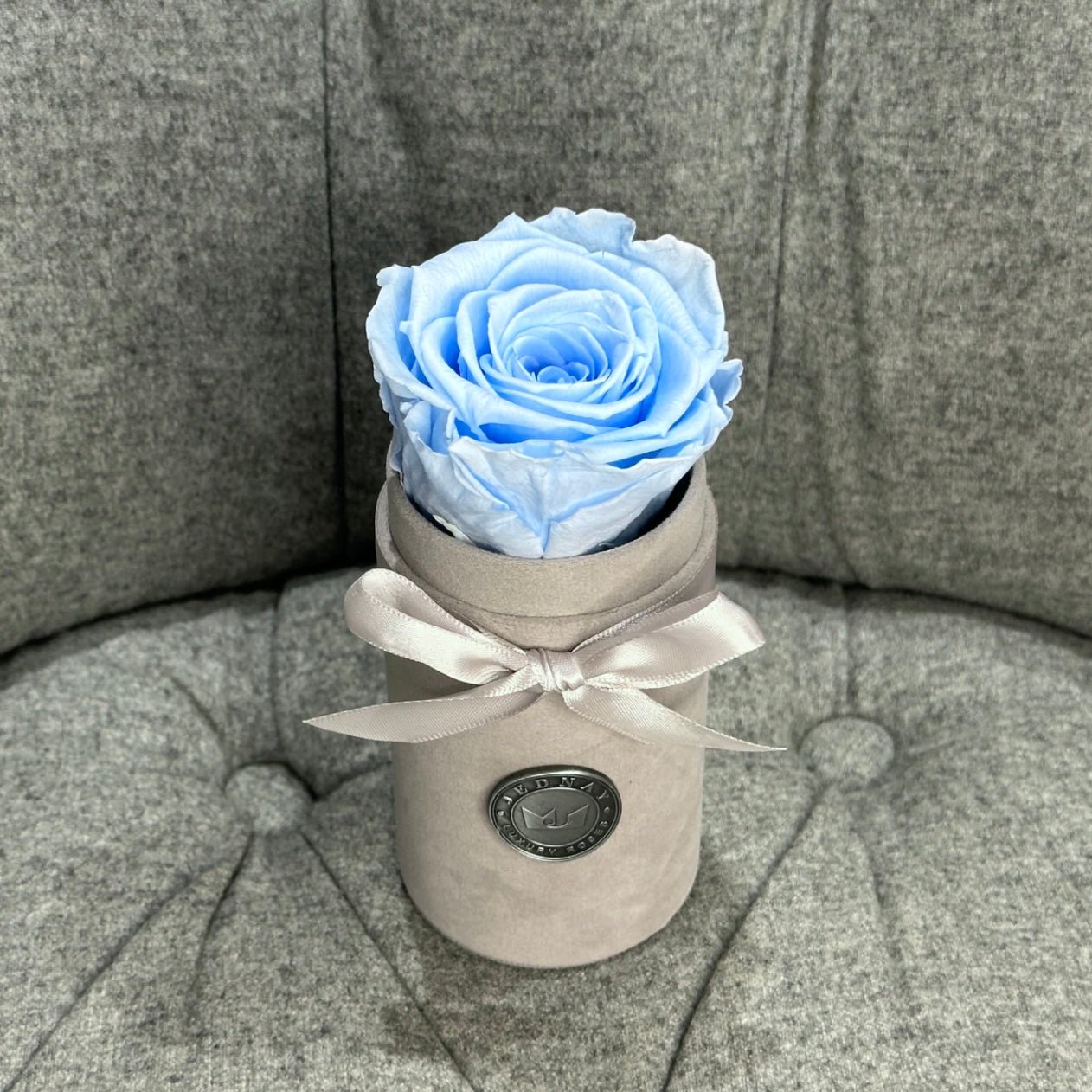 Single Grey Suede Forever Rose Box - Sky Blue Eternal Rose - Jednay Roses