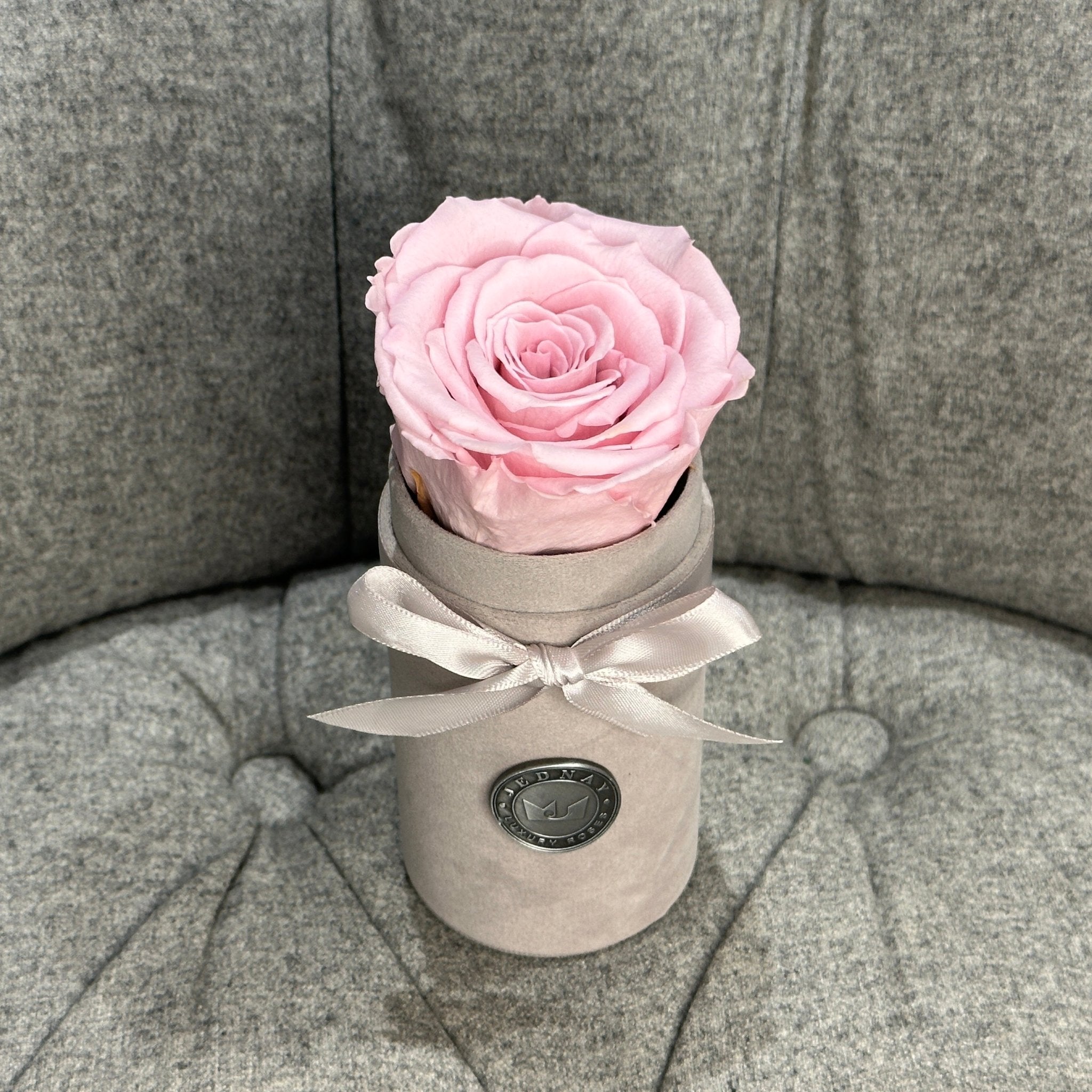 Single Grey Suede Forever Rose Box - Soft Pink Eternal Rose - Jednay Roses