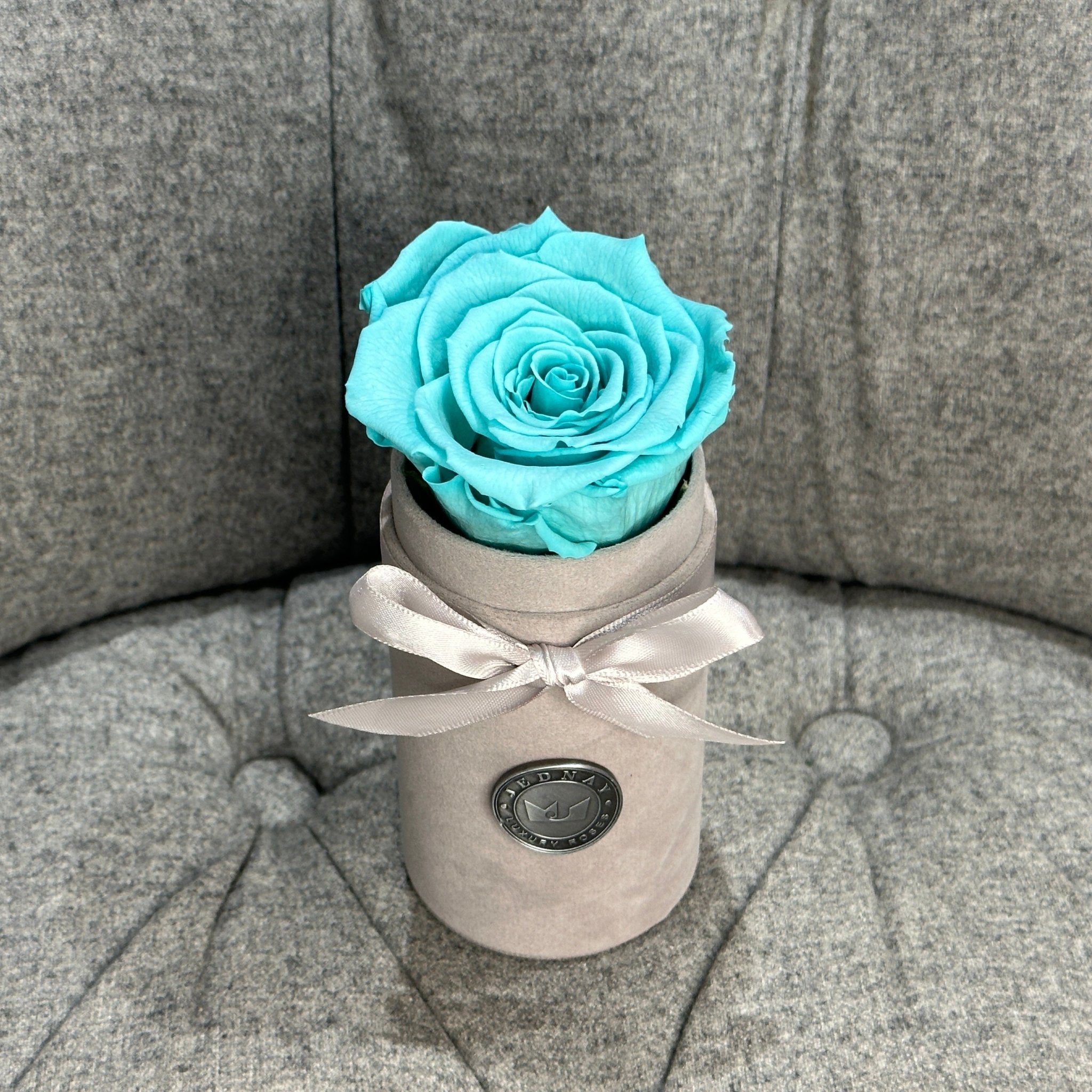 Single Grey Suede Forever Rose Box - Tiffany Blue Eternal Rose - Jednay Roses