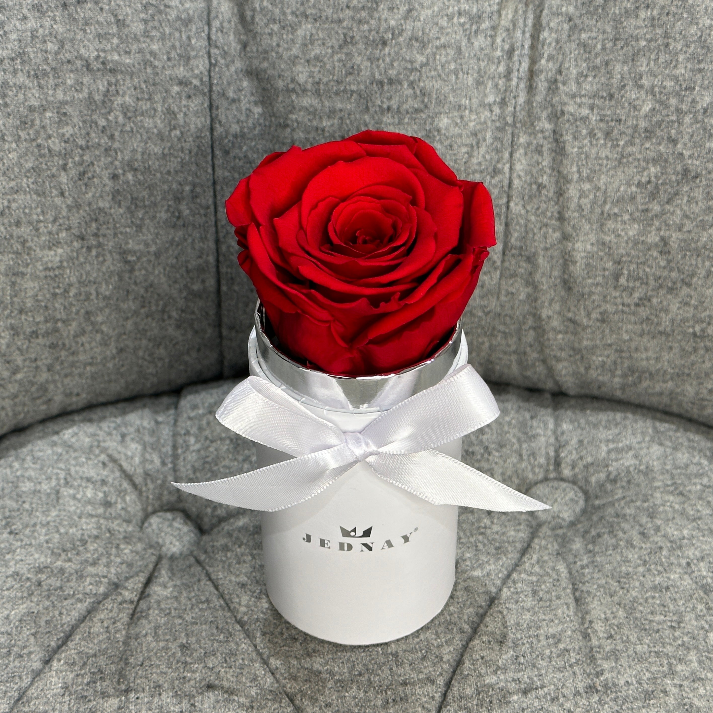 Single red eternal rose in a box by Jednay 