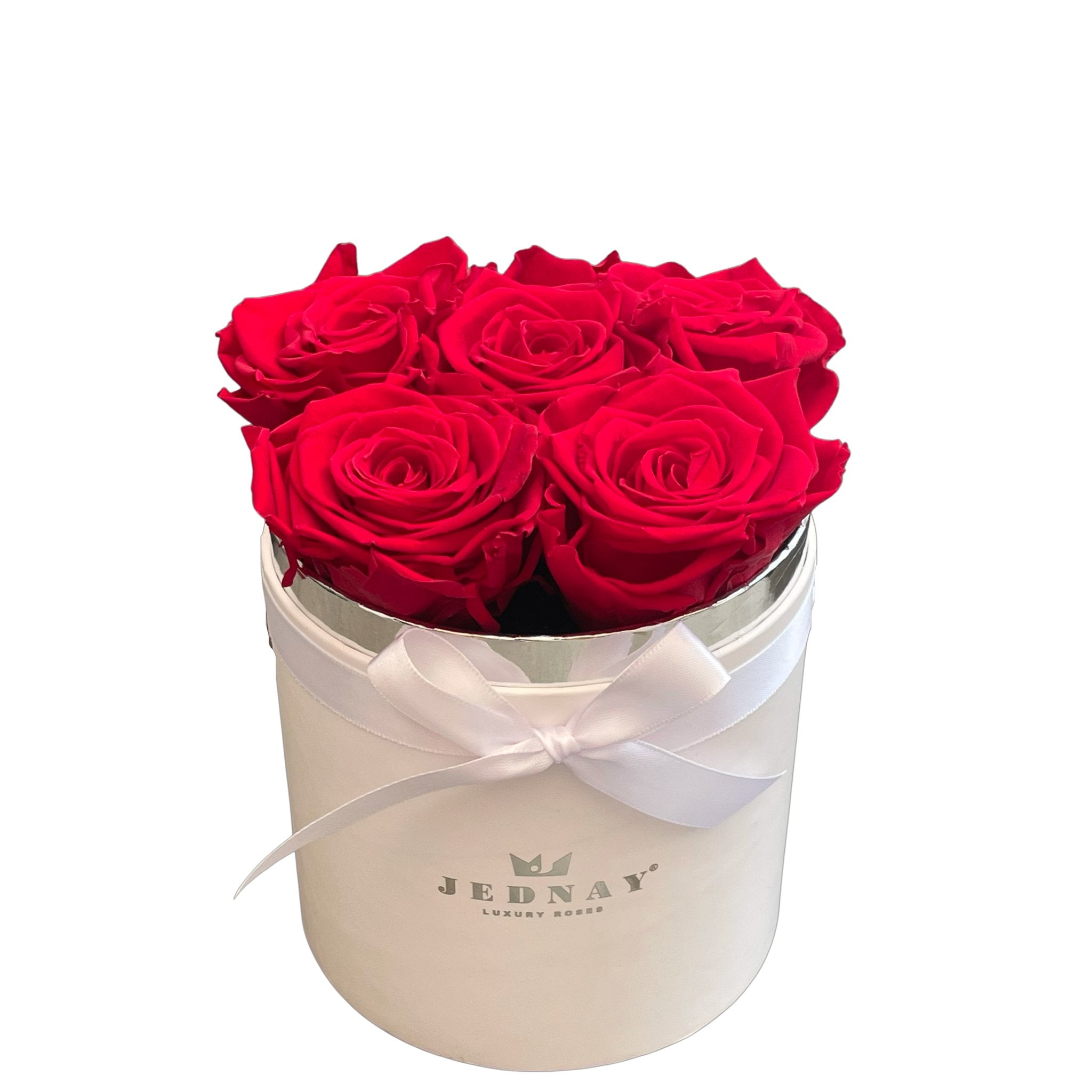 The Four - Classic Red Forever Roses - White Box - Jednay Roses