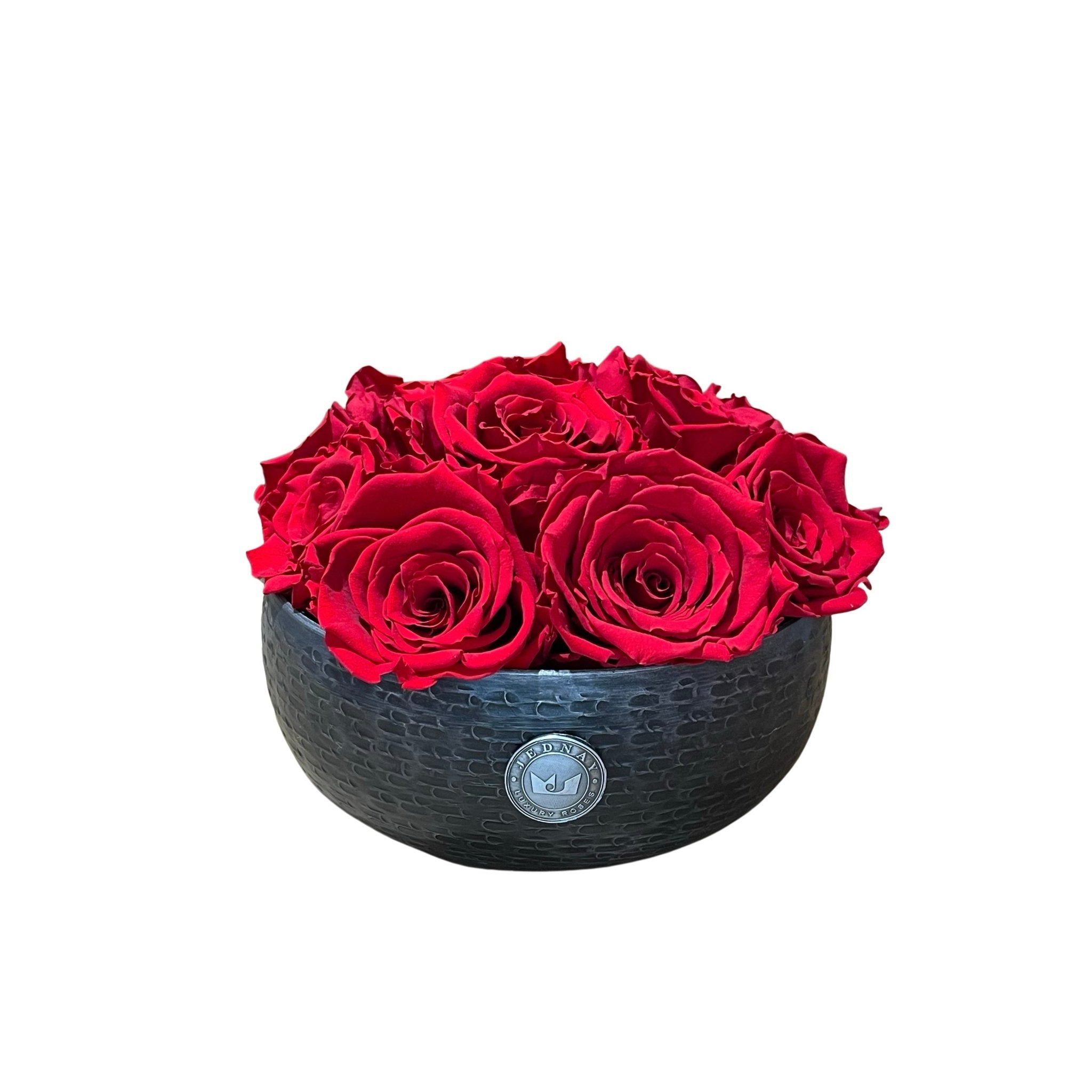The Knightsbridge - Classic Red Forever Roses - Pewter Bowl - Jednay Roses