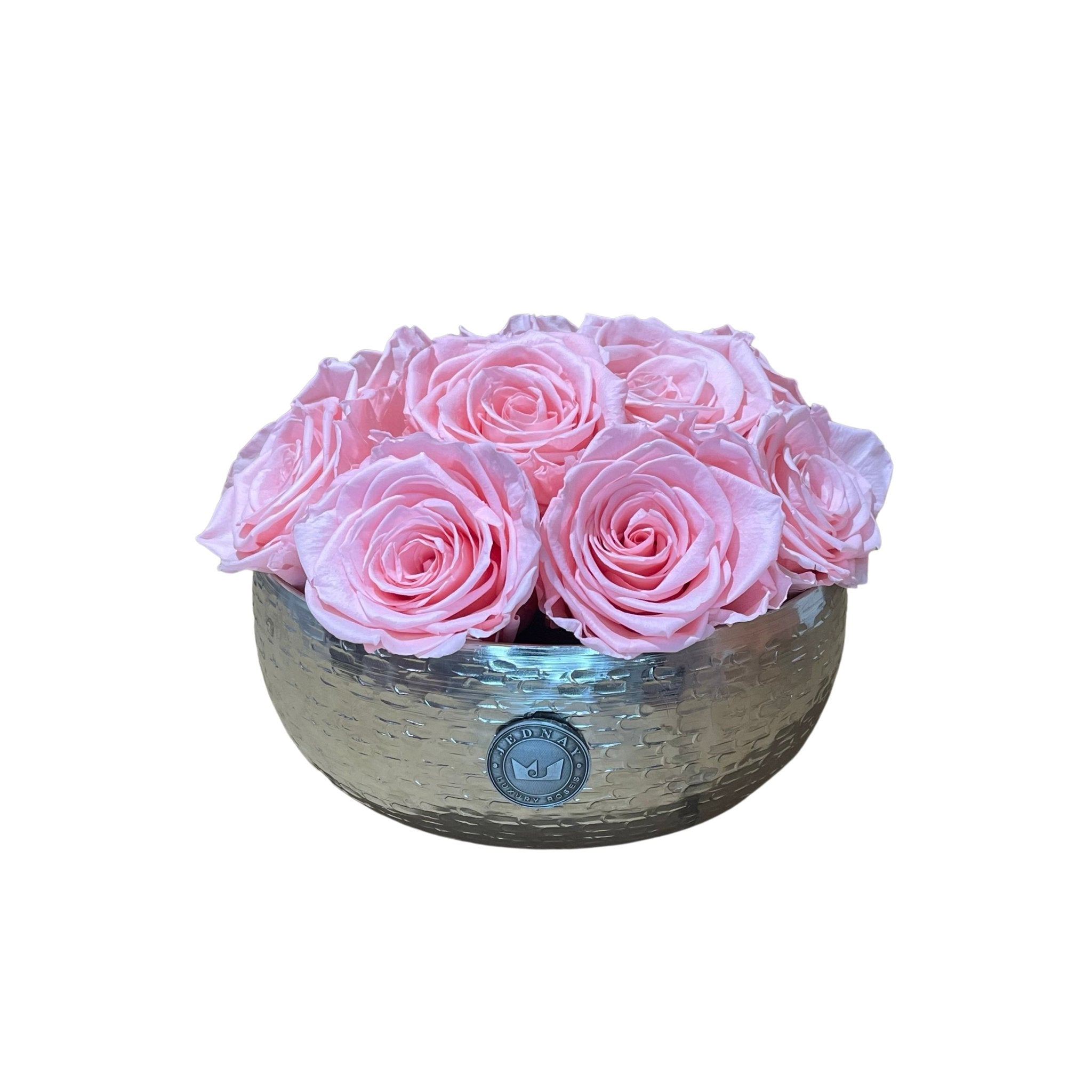 The Knightsbridge - Soft Pink Forever Roses - Chrome Bowl - Jednay Roses