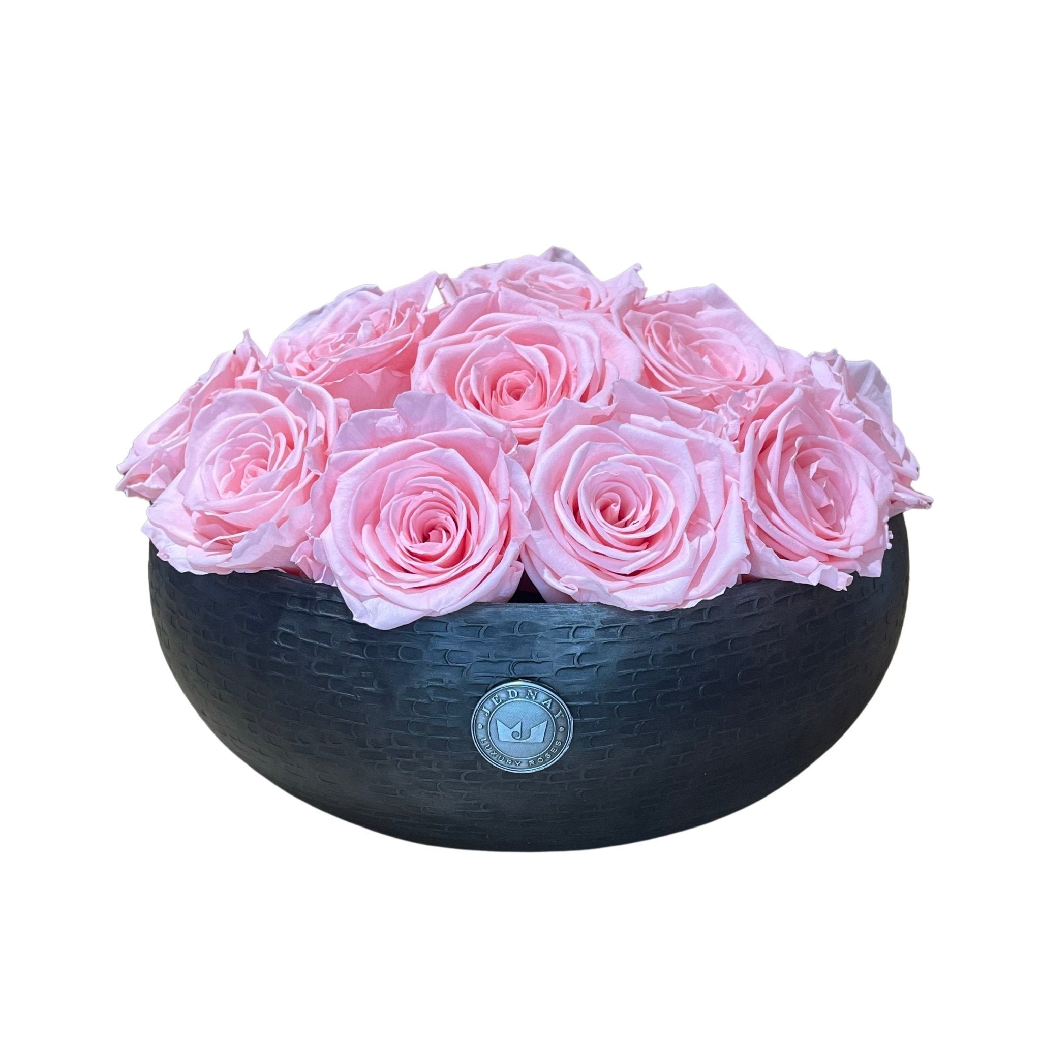 The Knightsbridge - Soft Pink Forever Roses - Pewter Bowl - Jednay Roses
