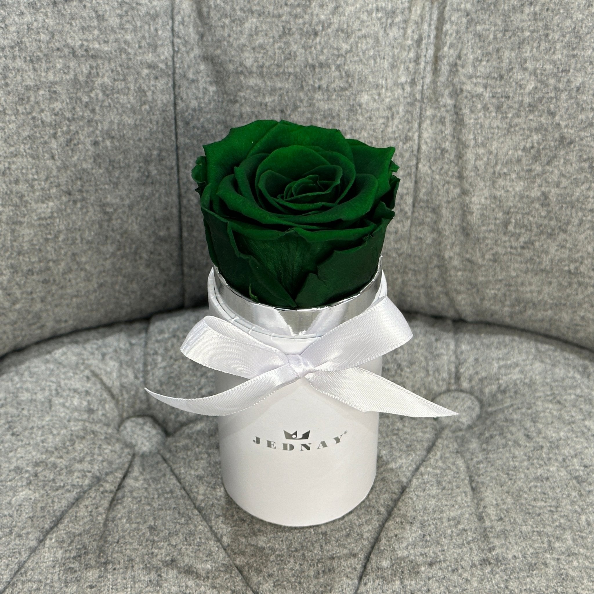 The Uno - Deep Forest Green Eternal Rose - Classic White Box - Jednay Roses