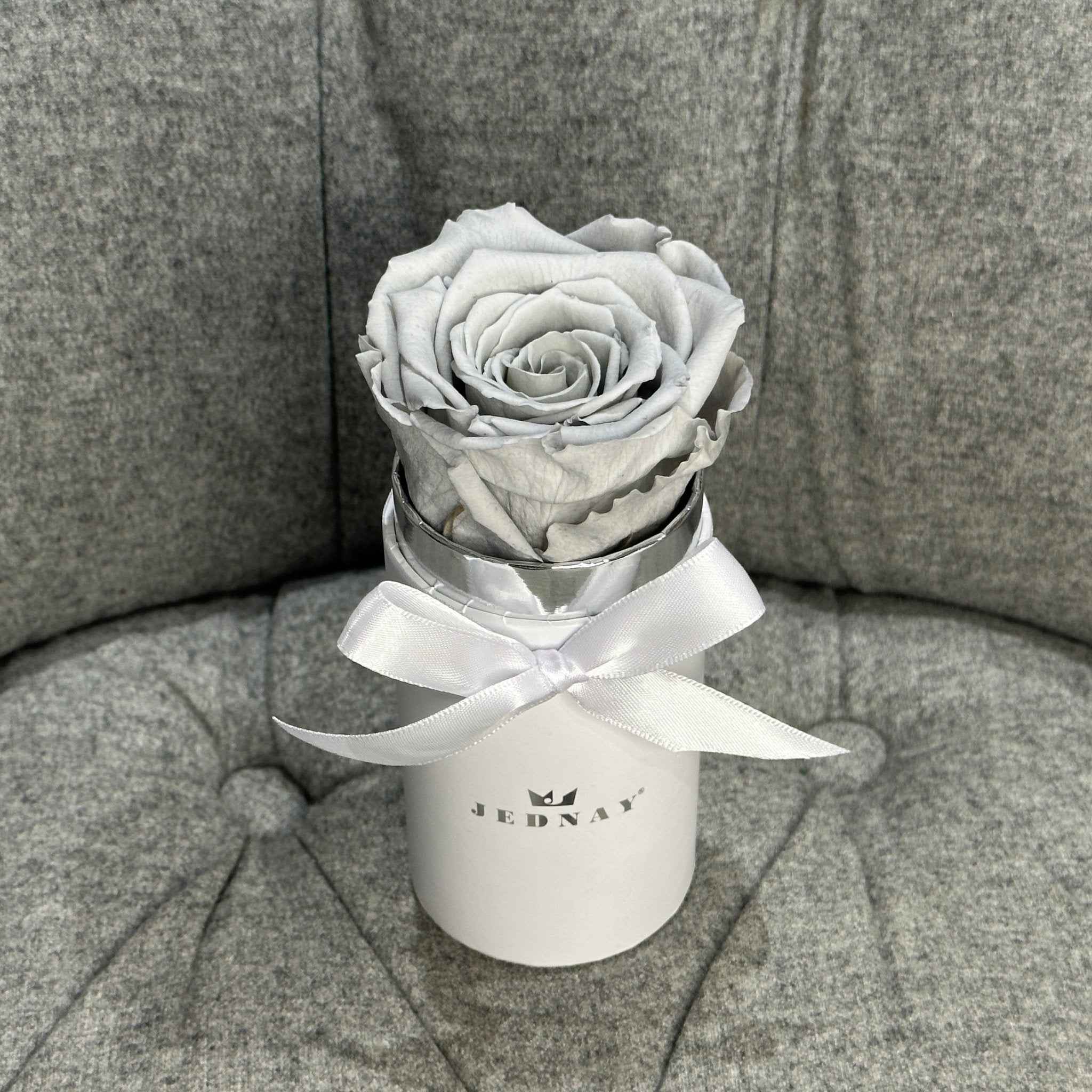 The Uno - Graceful Grey Eternal Rose - Classic White Box - Jednay Roses