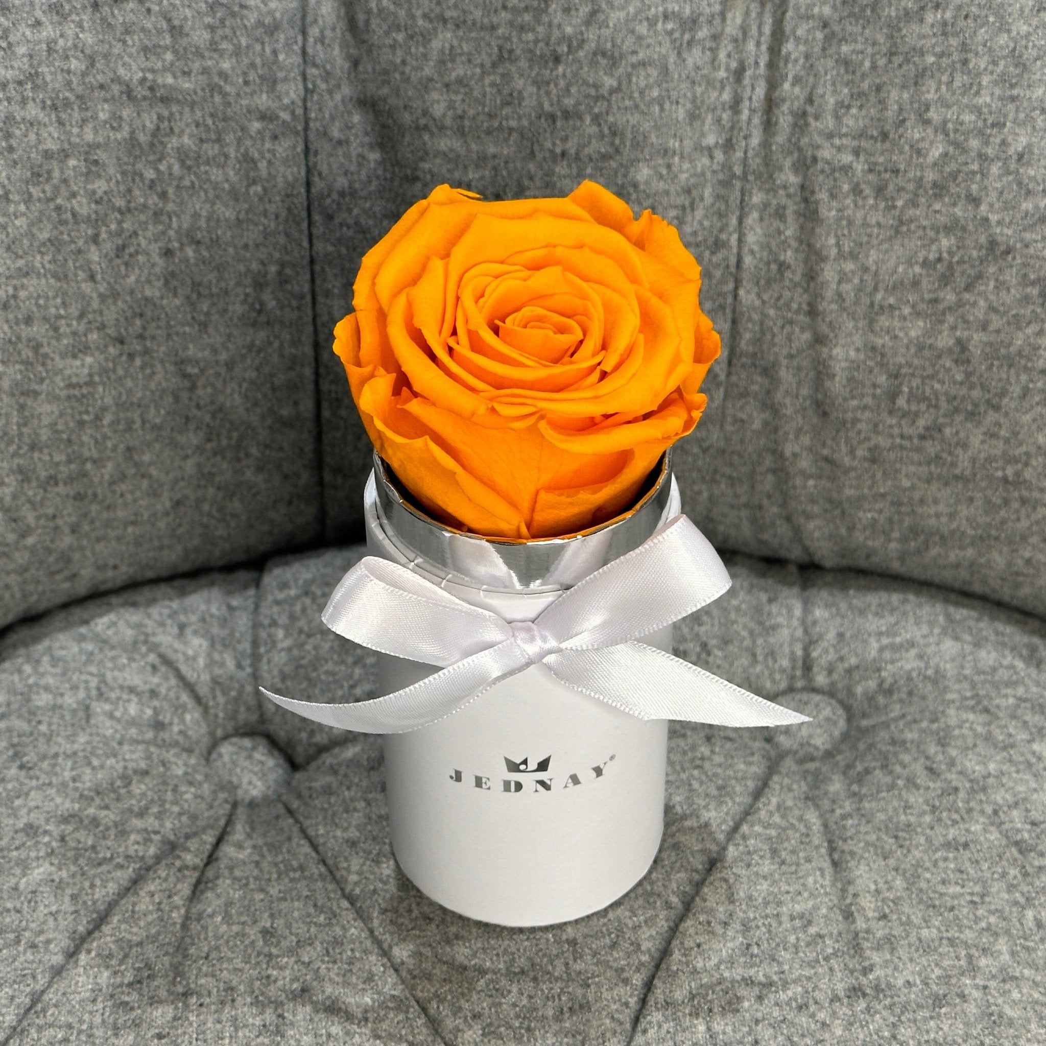 The Uno - Sunset Orange Eternal Rose - Classic White Box - Jednay Roses