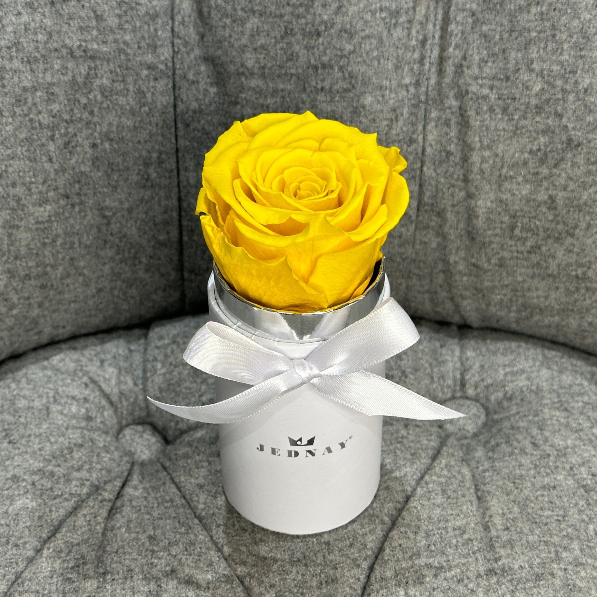 The Uno - Sunshine Yellow Eternal Rose - Classic White Box - Jednay Roses